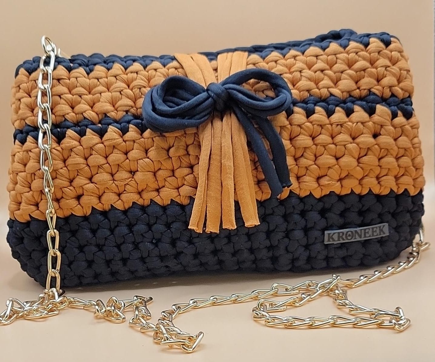 Handcrafted Crochet Handbag – Mustard & Black